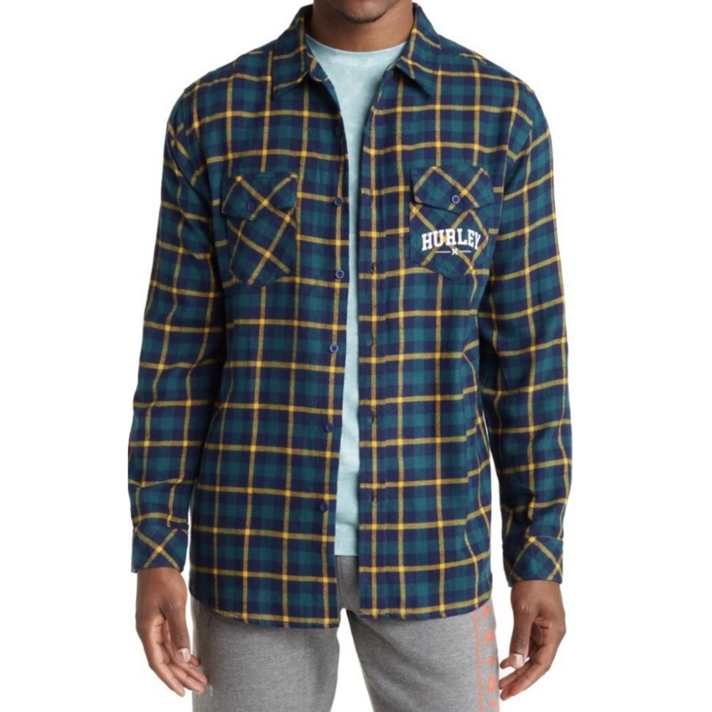 Hurley Men's Intern Plaid Flannel Full Button Button Down Shirt Size L